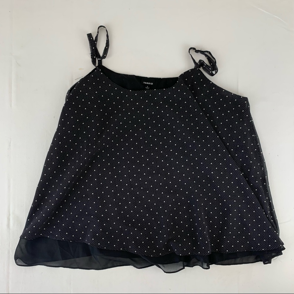 Torrid Sz 2 Sleeveless Top Black White Star Dots Split Back Lined EUC